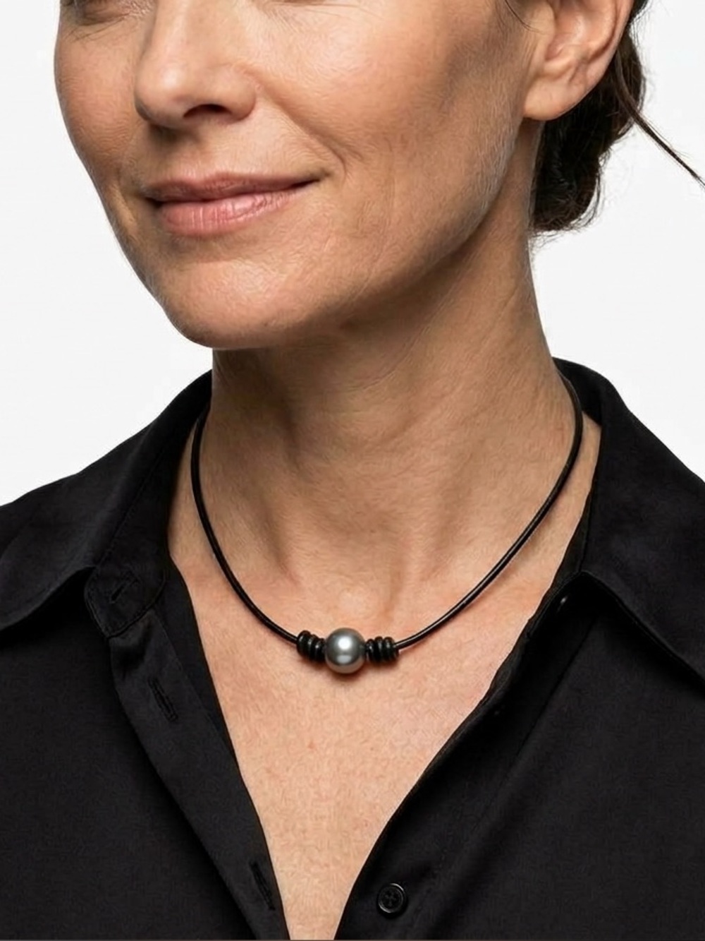 Sundance Grey Baroque Pearl on Black Cord Choker Necklace NEW